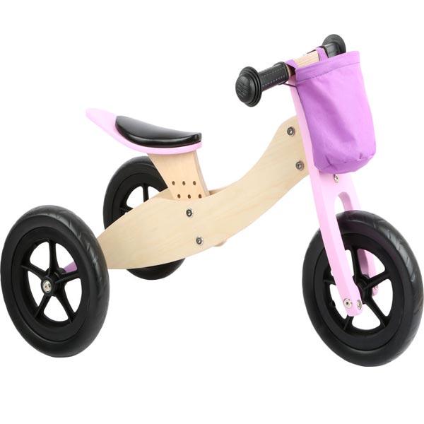 triciclo senza pedali in legno rosa