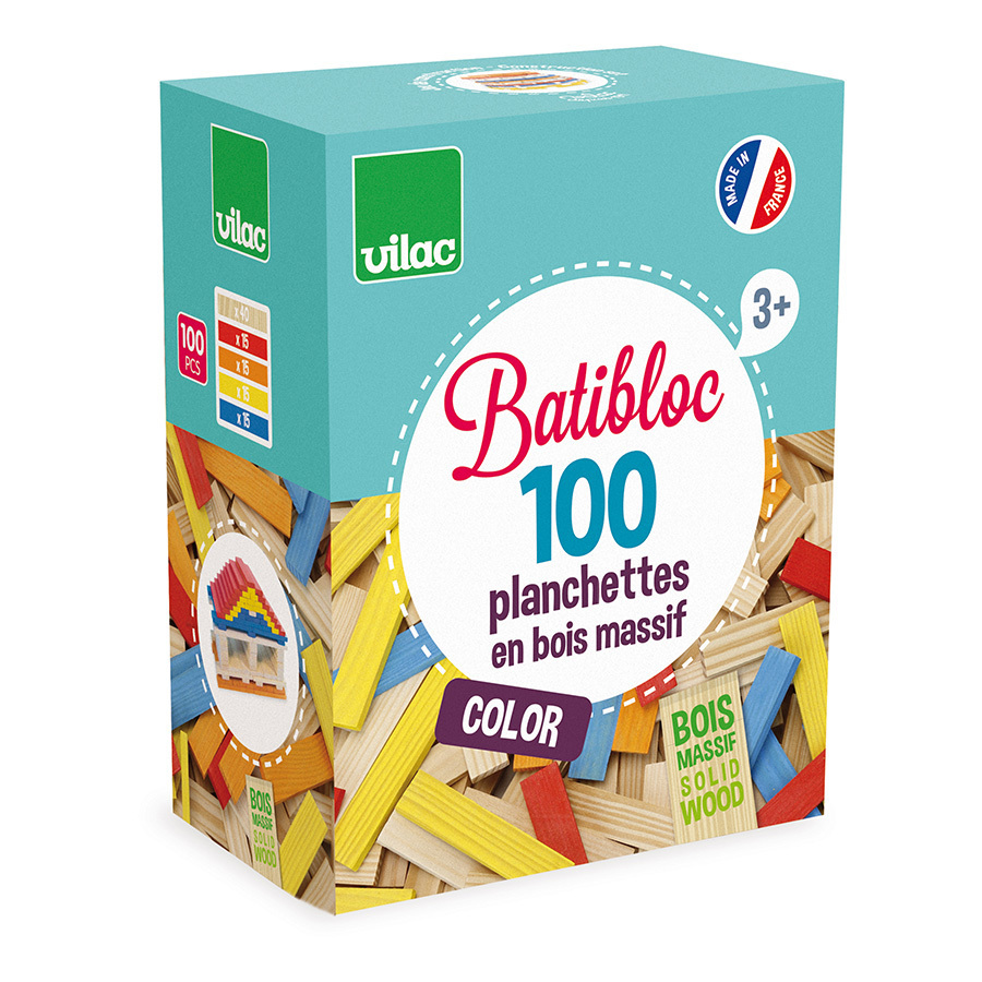 Confezione set costruzioni in legno 100 pezzi Vilac